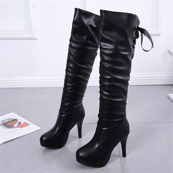 

Sexy long Boots Woman shoes for Women Heel Boots 2020 Autumn High Heels Platform Shoe Lace-up Women's Winter Fashion Boots