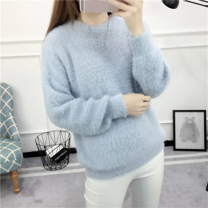 Light grey Sweater Бархатный пуловер свитер женский свободный теплый вязаный свитер Элегантный Повседневный Женская зимняя одежда джемпер Casaco Feminino q84 - Цвет: Light grey Sweater
