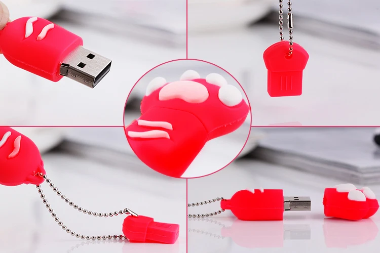 Симпатичная кошачья лапа, силиконовый usb флеш-накопитель, 4 ГБ, 8 ГБ, флеш-накопитель, 16 ГБ, 32 ГБ, 64 ГБ, карта памяти, USB 2,0, 128 ГБ, флеш-накопитель, usb