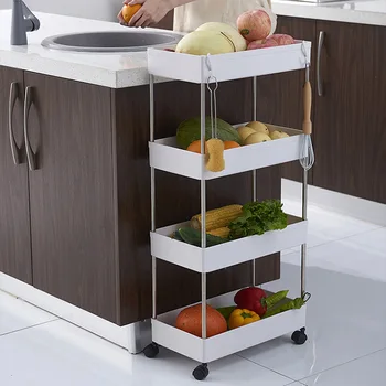 

2/3/4 Layer Gap Kitchen Storage Rack Slim Slide Tower Movable Assemble Plastic Bathroom Shelf Wheels Space Saving Organizer