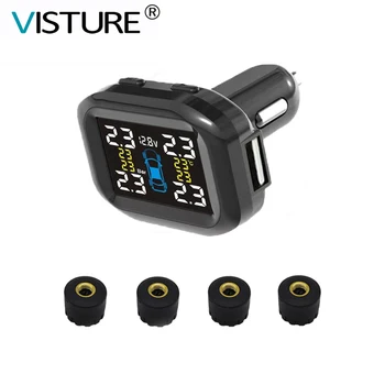 

Visture TPMS With 10W USB Output Car Tire Pressure Alarm Monitor System Tyre Monitoring External Internal Sensor T05W T07W