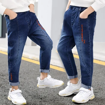 

IENENS Spring Autumn Slim Stertch Jeans Kids Boy Elastic Waist Pants 5 6 7 8 9 10 11 Years Young Fashion Classic Jeans Trousers
