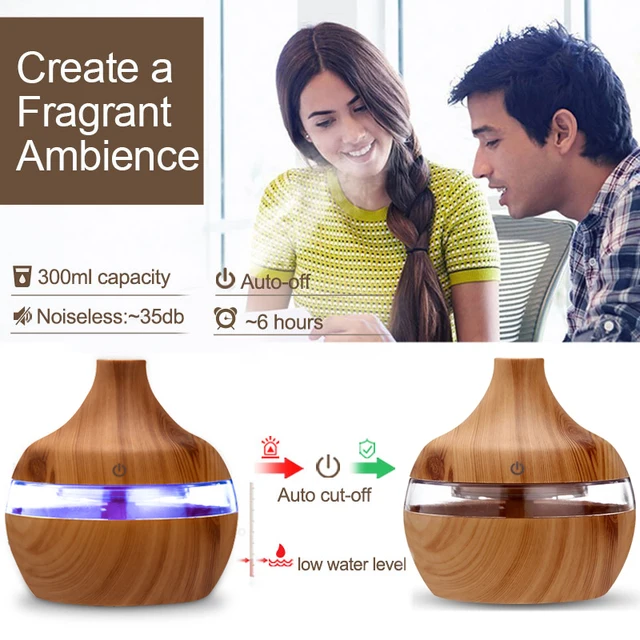 300ml Humidifier Aroma Essential Oil Diffuser Ultrasonic Wood Grain Air Humidifier USB Mini Mist Maker 7 LED Light Car Home - Image 5