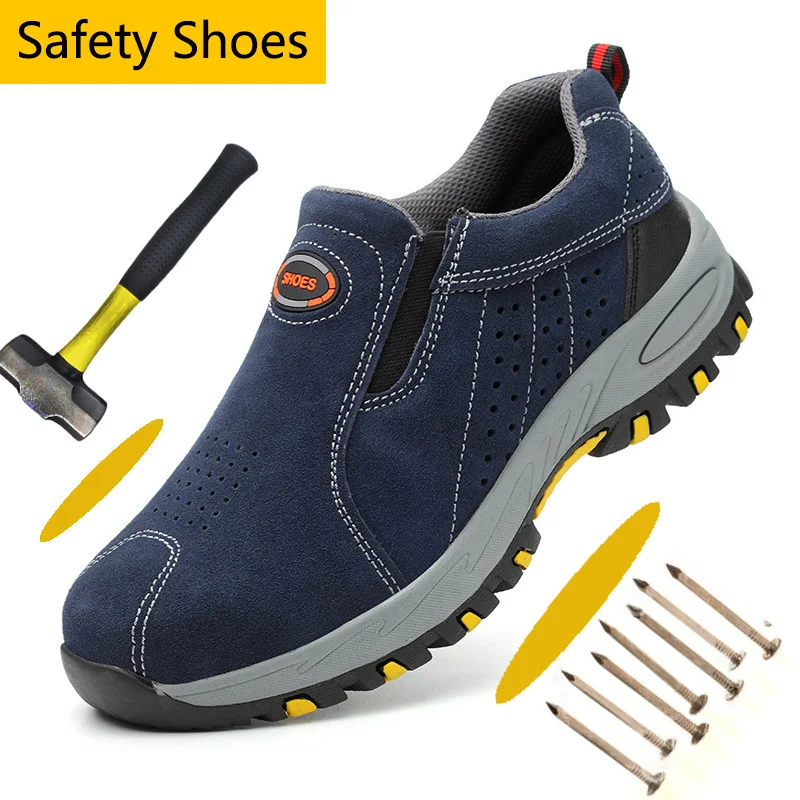 Ceny Suede Leather Athletic Work męskie stalowe Toe buty wsuwane lekkie męskie obuwie ochronne warsztat ochronne buty robocze dla mężczyzn