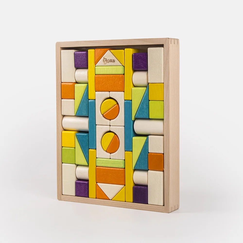 

54pcs Grain Nordic Style Water Paint Beech Solid Wooden Building Blocks For Children's Early Education Enlightenment Toys Gifts