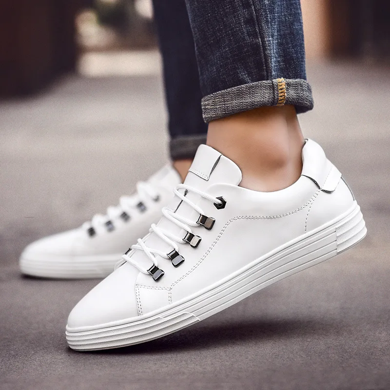 

Shallow Men PU Casual Shoes Fashion Leisure Lace-Up Flat Vulcanize Shoes Low Cut Sewing Spring Autumm Breathable Boys Sneakers