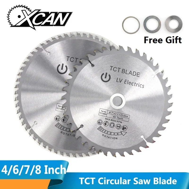 

XCAN 1pc 4'' 6'' 7'' 8'' Wood Saw Blade 30/40/60T TCT Circular Saw Blade For Cutting Wood Plastic Carbide Cutting Disc