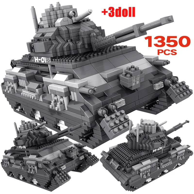 

1350pcs Mini Blocks Military Army Tank Model Soldier Figures Bricks Sets WW2 Educational Building Blocks Toys for Children