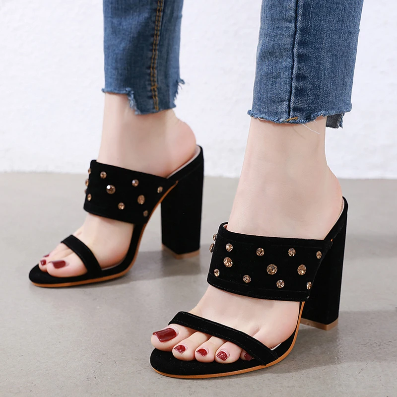 

Sandales Femme 2020 Ladies Sandles Leisure High Heel Slippers Women Rhinestone 11cm Block Heel Sandals Outdoor Summer Slippers
