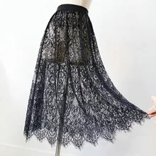 

Women Sexy Mesh Lace Transparent Long Tulle Skirt Korean Fashion Summer Ladies Elastic High Waist Black White Beach Midi Skirt