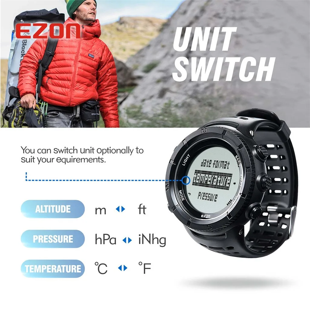 EZON H001H11 Smartwatch блок swich gps шагомер Бег открытый спортивный компас термометр Смарт часы с водонепроницаемым