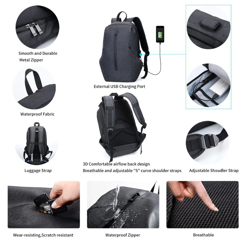 FEGER Backpacks Men Laptop Backpack Waterproof School Bag Anti Theft Pack Bags USB Charge Students Book Bags Travel Shoulder Bag