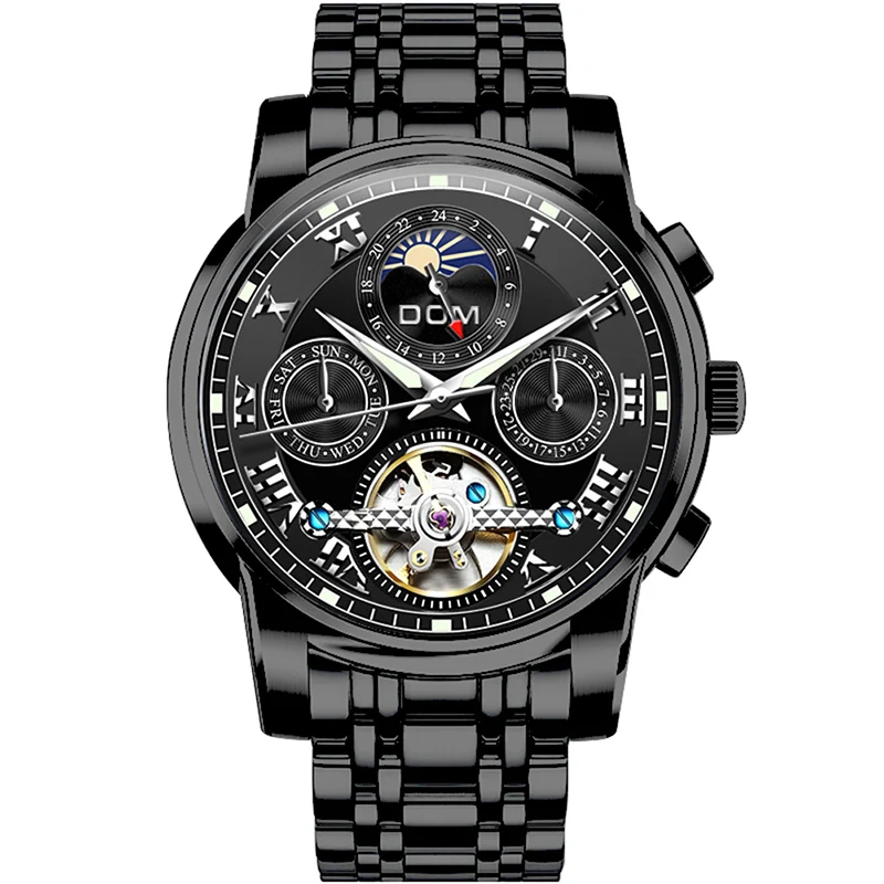 

DOM Mechanical Watch Men Top Brand Luxury Stainless Steel Hollow Date Waterproof Automatic Watches Mens Relogio Masculino