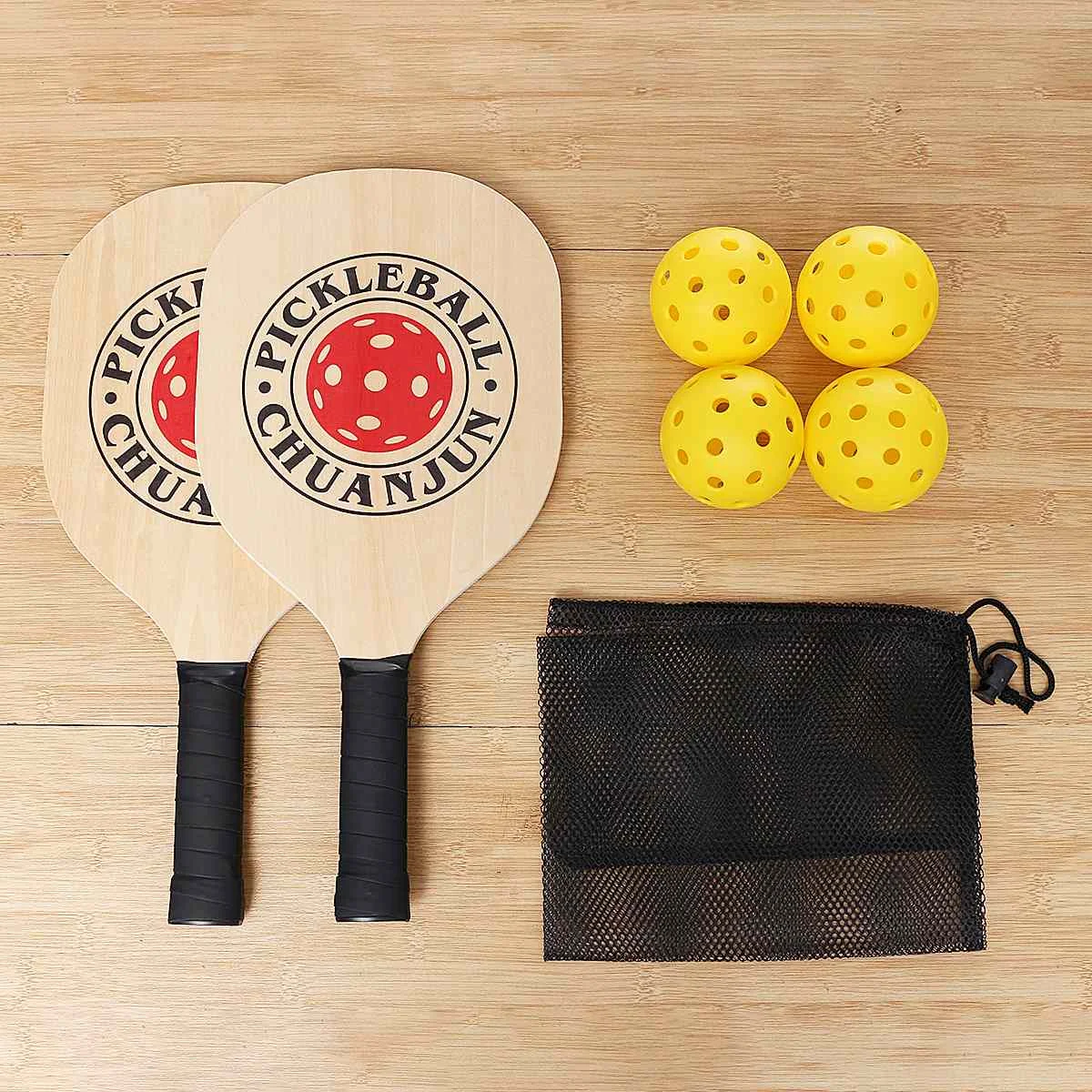 7 шт./компл. Pickleball Paddle Kit 1 высококачественные бамбуковые Нескользящие резинки Pickleball ракетки+ 4 picklebills+ 1 сумка для хранения Новинка