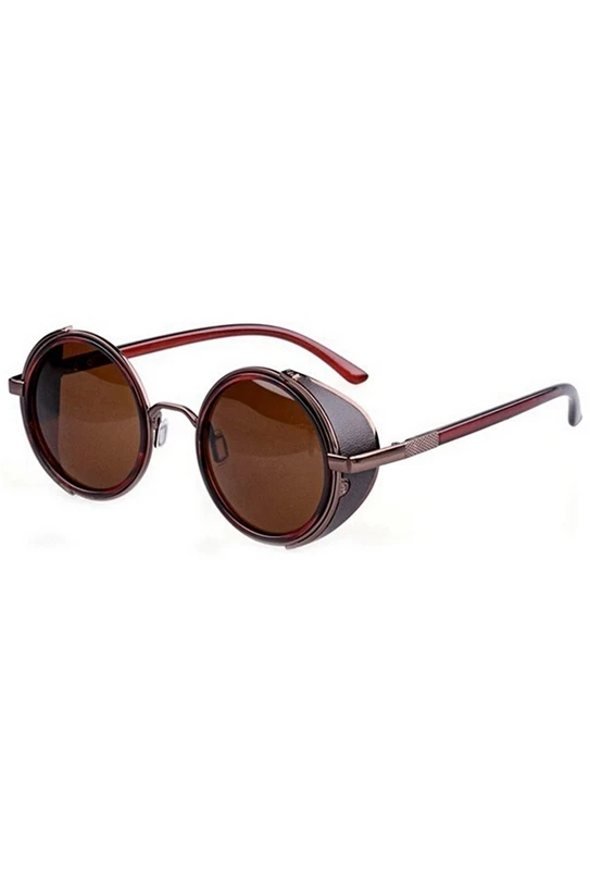 

80's Vintage Style Classic Round Steampunk Sunglasses-Bronzed + Dark Brown