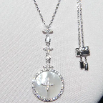 

Baoyocn Luxury Pure 925 Sterling Silver Moon Stars Art Round Mother of Pearl Pendant Necklace Paved Zirconia Women Fine Jewelry