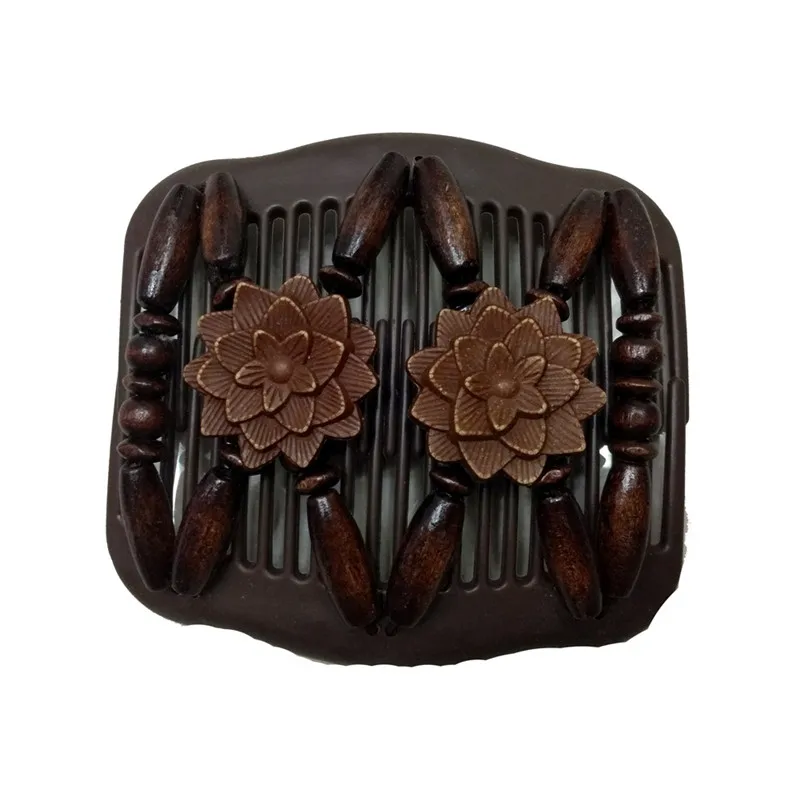 coffee New Vintage Elastic Hairpin Stretch Hair Comb Hot Sales Beaded Hair Magic Comb Clip Beads Pin Ladies Hair Accessories - Цвет: coffee