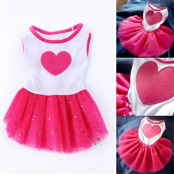 

Dog Heart Print Tutu Dress Lace Skirt Pet Cat Princess Clothes Party Dress HH1