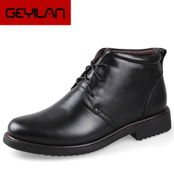 

Winter Boot Men Genuine Leather Dress Boots Male Leather Ankle Boot Plush Fur Warm Snow Shoes Handmade British Style 452