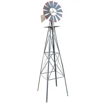 

High Quality Steel 8FT Weather Resistant Decoration Home Yard Garden Windmill Gray & Red Decor Tool