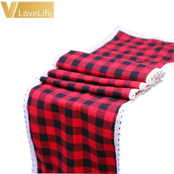 

Red Black Table Runners Single Layer Plaid Cloth Scotland Multi Size Rectangle Coffee Table Linen Home Decorative Cotton 176cm