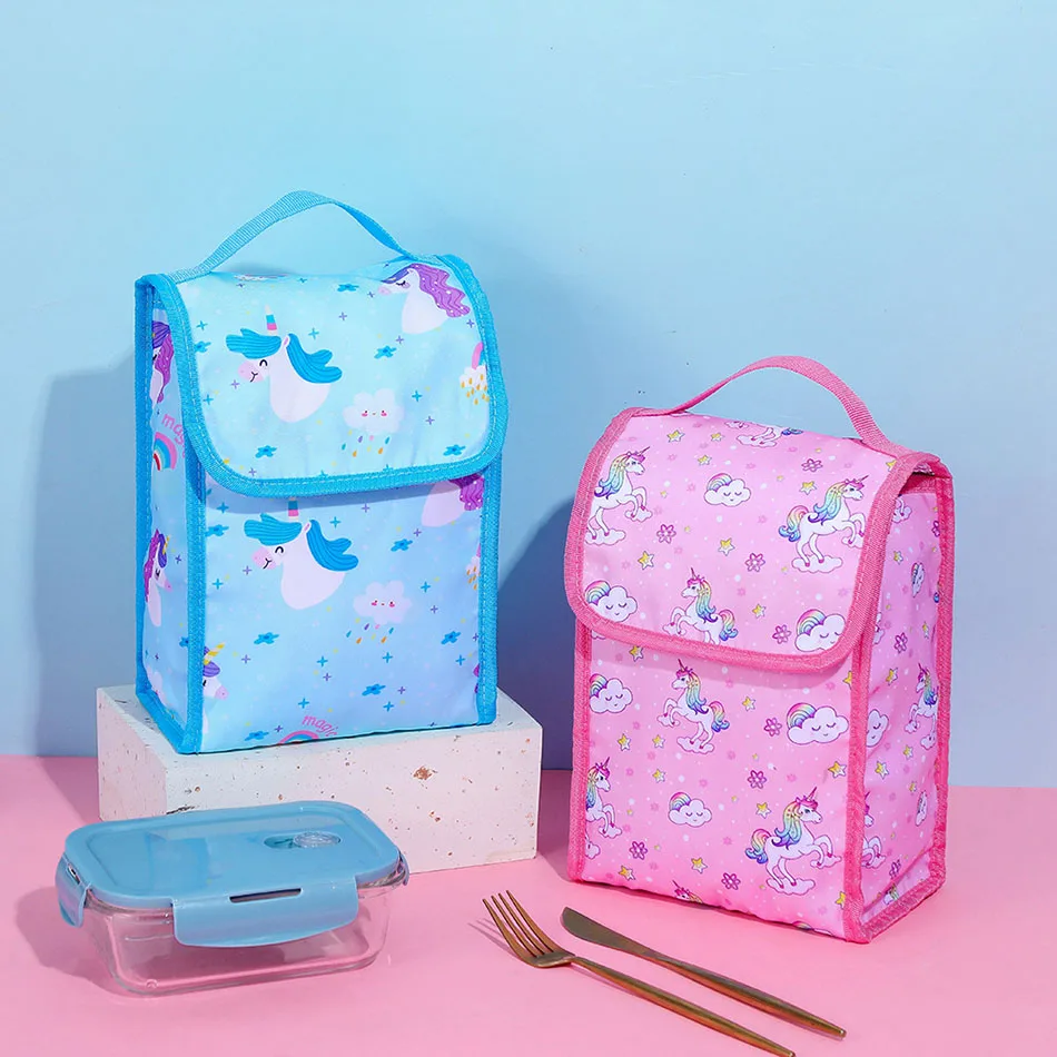 Cute Kids Unicorn Lunch Box Girls and Boys Cartoon Cooler Lunchbag For