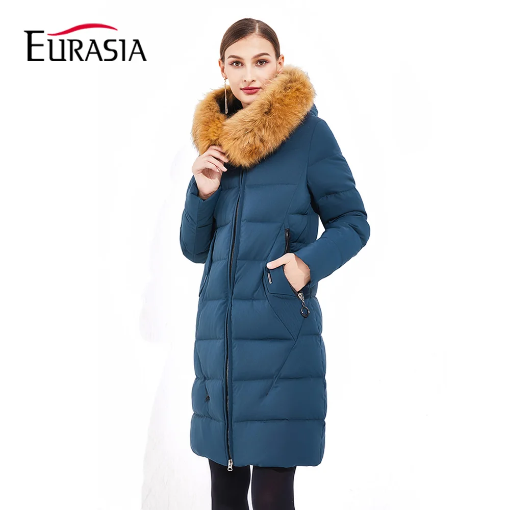 

Eurasia 2019 New Full Solid Women's Winter Jacket Parkas Stand Collar Hooded Design Real fur Raccoon Thick Padded Coat YD1871