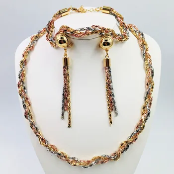 

Fashion women Dubai gold-color African bead jewelry sets Bridal wedding Party shiny zircon Necklace Bangle Earring Ring