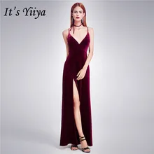 Это Yiya элегантное вечернее платье v-образным вырезом Спагетти ремень Прямые Вечерние платья Сплит плюс размер длинный строгий халат de Soiree C402