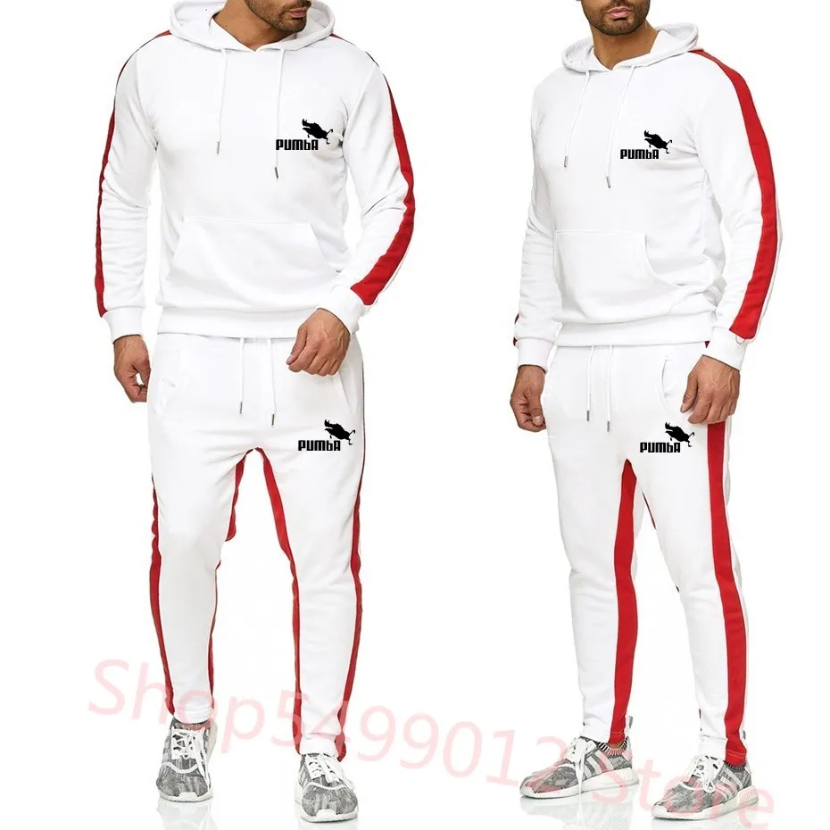 White-XH Новинка, брендовый спортивный костюм, мужское термобелье, мужские спортивные комплекты, толстовка с капюшоном+ штаны, спортивный костюм, Malechandal hombre - Цвет: White-XH