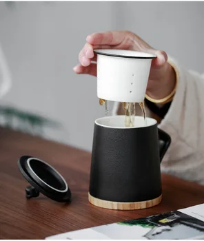 

Creative Taihu Stone Portable Mug Office Tea Cup Ceramics With Cover Filter Four-piece Water Cup Couple Cup