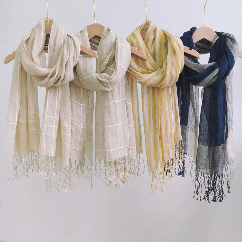 Linen  Scarf, Plaid Shawl  Four Seasons  Scarves  muslim scarf  scarfs for ladies