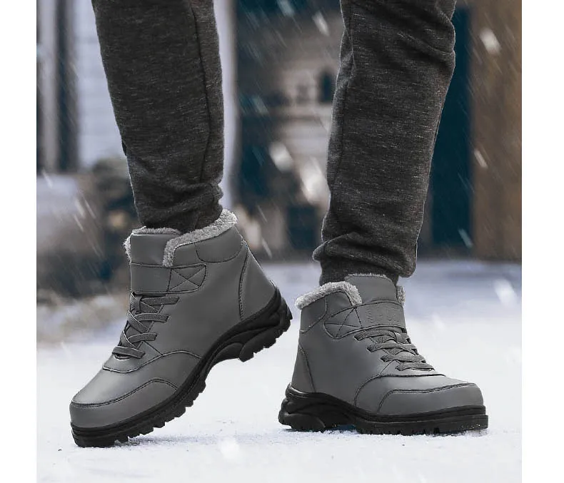 GNOME High Top Waterproof Cotton Shoes Men Winter Warm Fur Snow Boots Men Non-slip Old People shoes Plus Size 35-45 Couple Boots