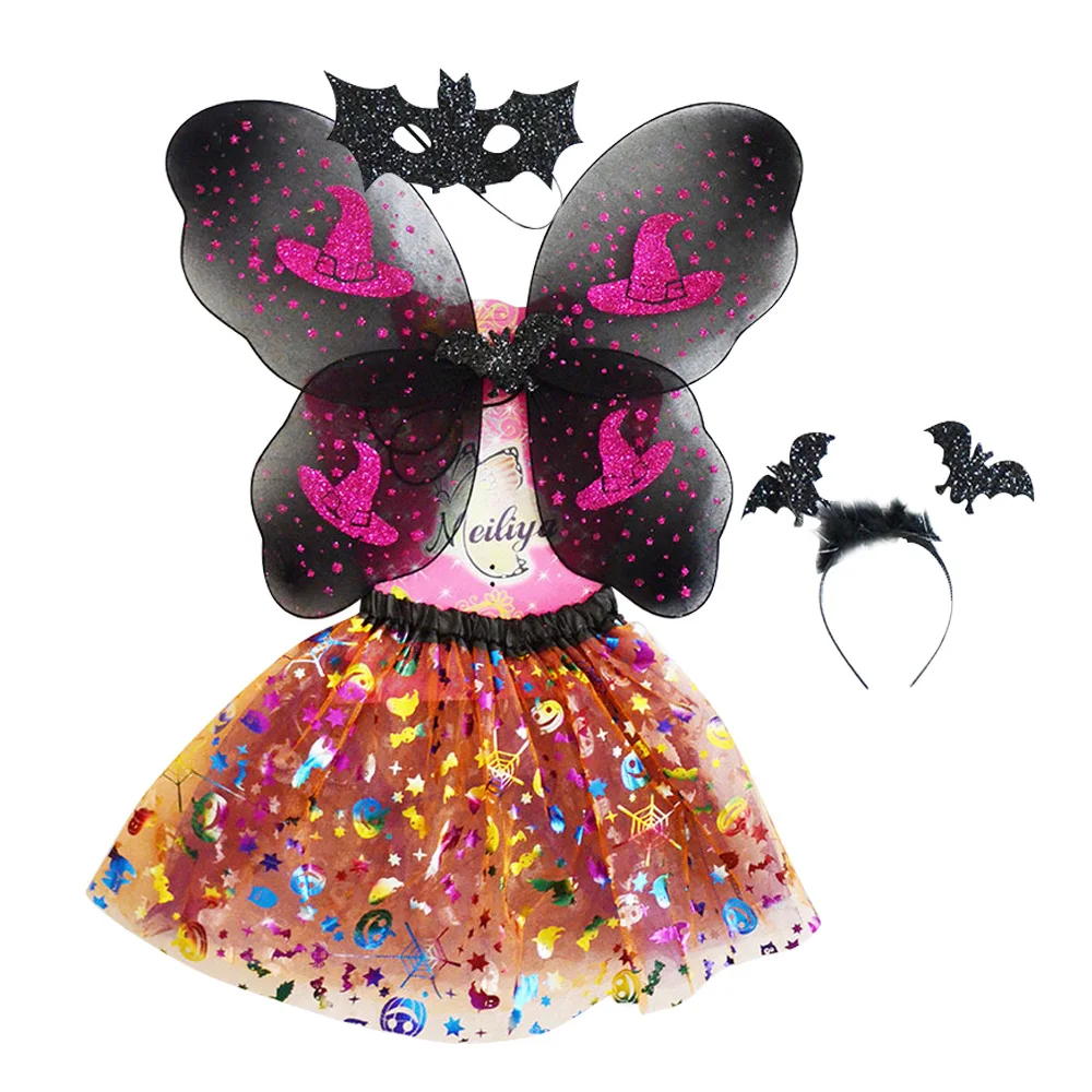 

Behogar Cute Children Costume Kit Tutu Skirt + Wings + Wand + Headband for Girl Pretend Play Dress Up Halloween Party Cosplay