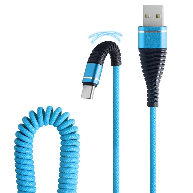Usb type C весенний спиральный кабель для Xiaomi Redmi Note 7 mi 9 Быстрая зарядка синхронизации данных USB C кабель для samsung Galaxy S9 Oneplus 6T - Тип штекера: Blue