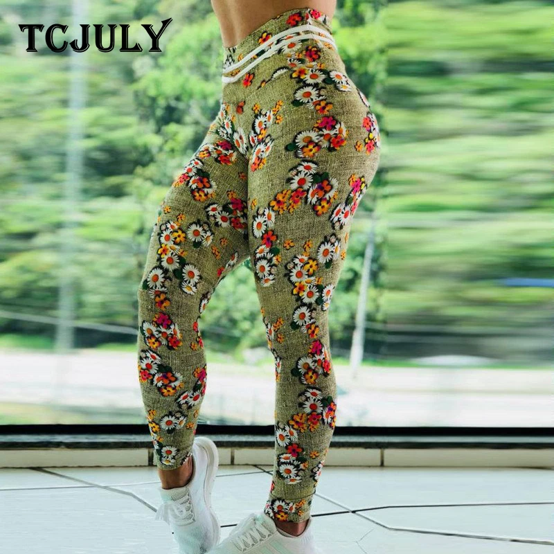 TCJULY спортивная одежда с цветочным принтом, спортивные Леггинсы для фитнеса, женские брюки для фитнеса с высокой талией, дышащие быстросохнущие Гибкие Леггинсы