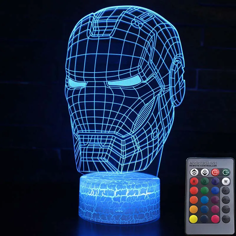 Железный человек фигурка 3D Иллюзия светодиодный ночной Светильник s Мстители завершающей светильник вверх "Человек-паук" фигура Халка маска Железного человека модель игрушки - Цвет: MY210-CRACK16-RC