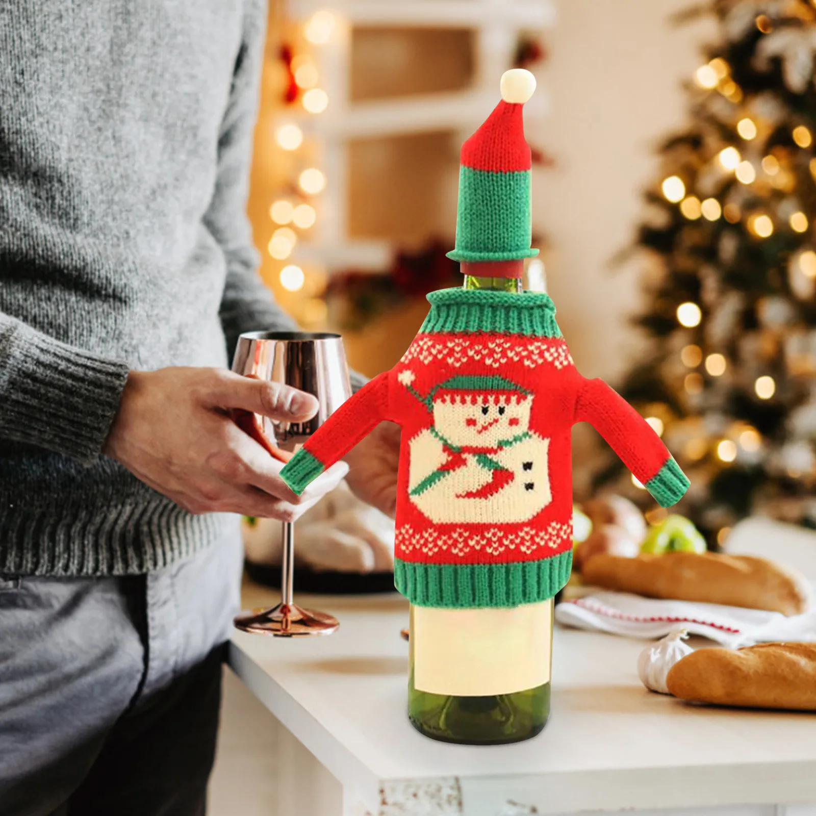 Christmas Wine Bottle Covers Home Decor Cover Snowman Moo Decorating Hat And Shirt accessories |