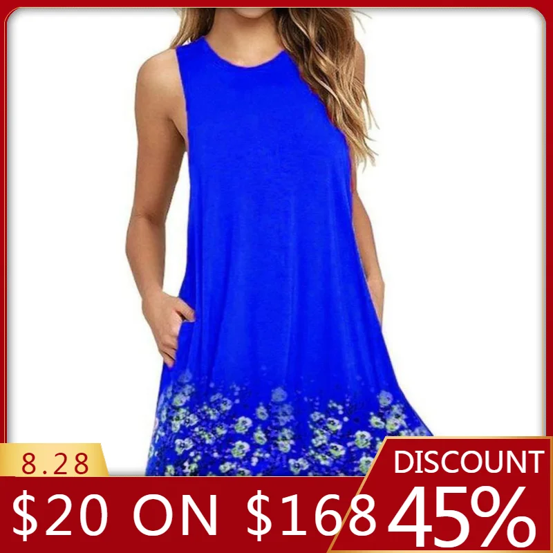 

women's sexy dress Ladies Casual Floral Printed sundress Boho T-Shirt Dresses With Pockets Mini Dress summer dress 2018 L30803