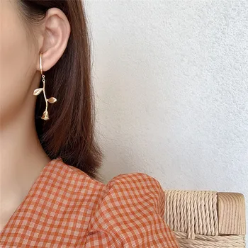 

RUIYI Real 925 Sterling Silver 18K Gold Ear Clips Women Fashion French Rose Flower Charm Earrings Female Delicate Jewelry Gifts