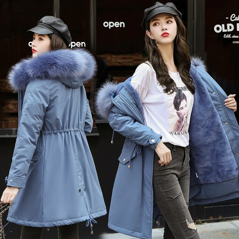 

4 Colors Womens Winter Jacket Strawstring Hooded Mid-long Warm Thick Winter Coat Female Casual Wool Liner Parkas quilted coat