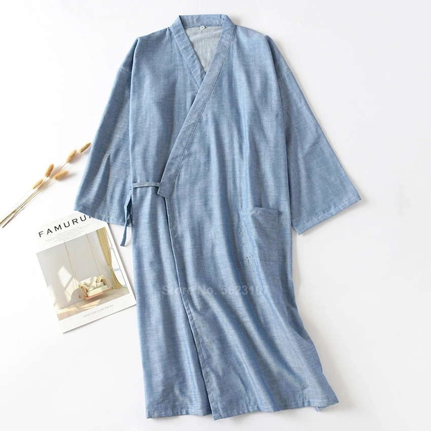 Японский стиль Yukata халат для мужчин однотонный хлопок 2020 Весна Лето кимоно Сауна