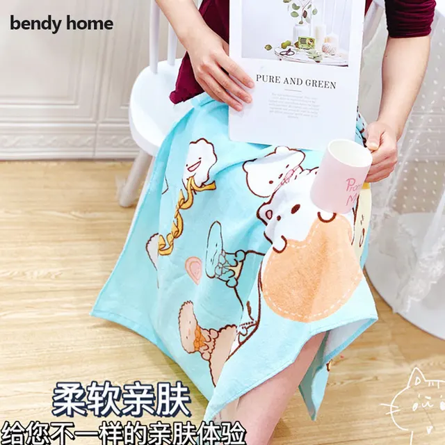 Toallas de baño Kawaii con dibujos animados de perro y gato, 100% algodón, suave y cómodo, toalla absorbente 5