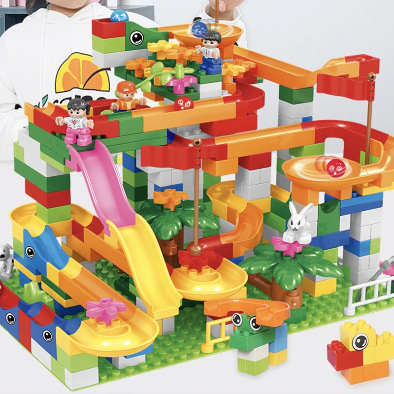 Hipac 88-264PCS Building Blocks Marble Racing Run Block Ball Plastic Funnel Slide DIY Assembly Bulid Bricks Toys For Children