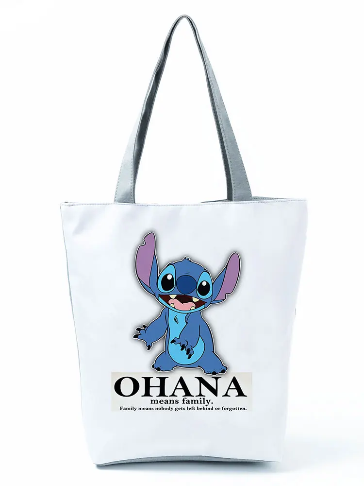 Disney Lilo Stitch Cute Cartoon Printed Handbag High Capacity Eco Reusable Shoppaing Bag Blue Starry Sky Travel Beach Tote Bag 