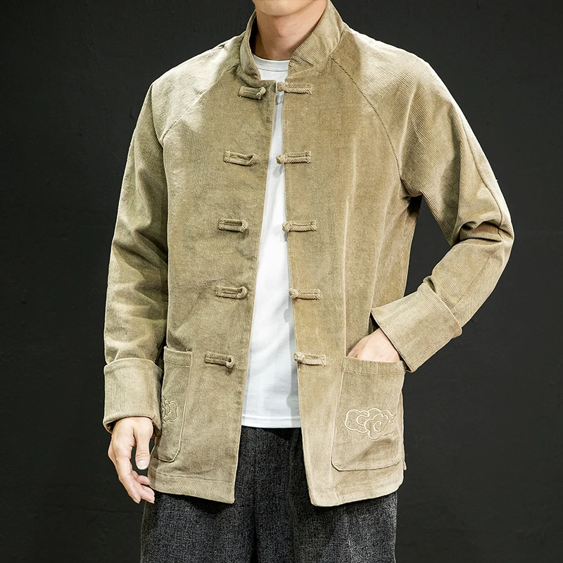 5xl Men Retro Embroidery Corduroy 