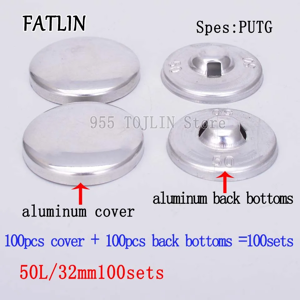 50L-32mm 100sets 100 наборов 16L-80L тканевые пуговицы из покрытой алюминием ткани, ручная работа, металлическая форма хлеба, круглая ткань, аксессуары,, PUTG - Цвет: 50L-32mm 100sets