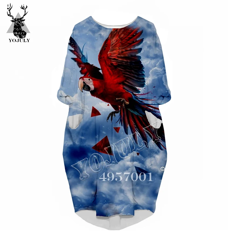 YOJULY женская одежда платье с длинным рукавом животное птица попугай 3D печатных Harajuku Женская мода повседневное Забавное платье одежда V8