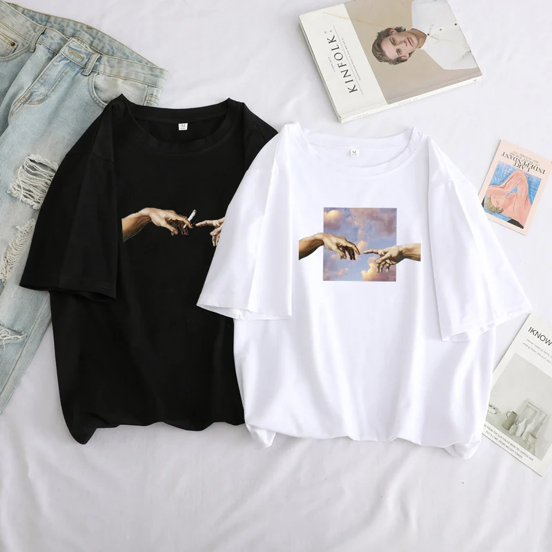 Футболка женская свободного кроя с коротким рукавом винтажная Повседневная