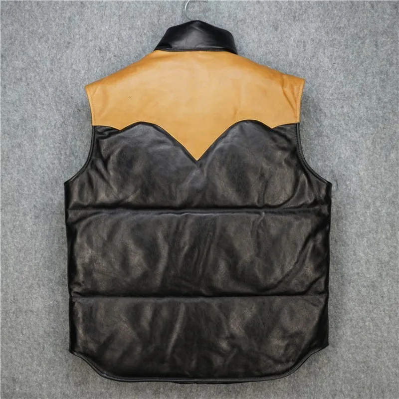 

2020 Winter Mens Snow Clothing Stand Collar Down Vest Man Real Leather Waistcoat Men Warm Single Breasted Sleeveless Jacket Male